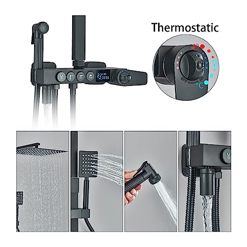 KFTLDYZL Juego de Mezclador de Ducha termostático Negro/Cromado Juegos de grifos de Ducha termostáticos Mezclador de Ducha de baño con Pantalla Digital Sistema de Ducha de latón Juego de du : Amazon.es: Bricolaje y herramientas