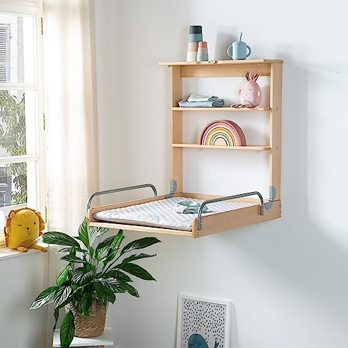 roba Cambiador de Pañales Plegable de Pared en Madera Natural   Colchón Resistente al Agua Style gris   2 Estantes Prácticos   Soporta hasta 15 kg   Ahorro de Espacio : Amazon.es: Bebé