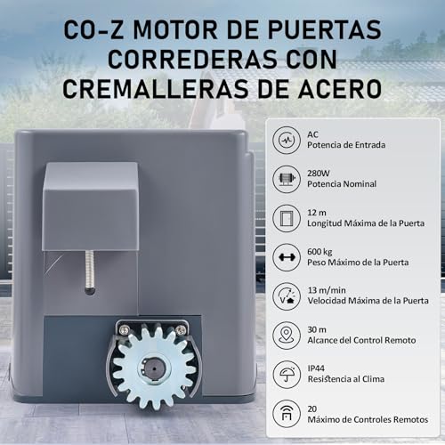 CO Z 600KG Motores Puertas Correderas con 4M Cremallera de Acero, 2 Control Remoto 280W Motor de Puerta Corredera para Puerta de Jardín, Garaje : Amazon.es: Bricolaje y herramientas