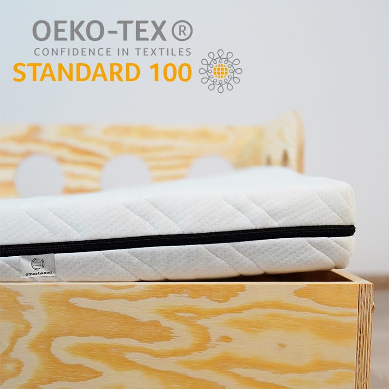 smartwood Colchon Infantil 80x160 12cm   Colchones para Niños   Núcleo de Espuma Fría H2 Transpirable y Funda Anti Alérgica Lavable   Colchón Rollable Doble Cara Oeko Tex 100