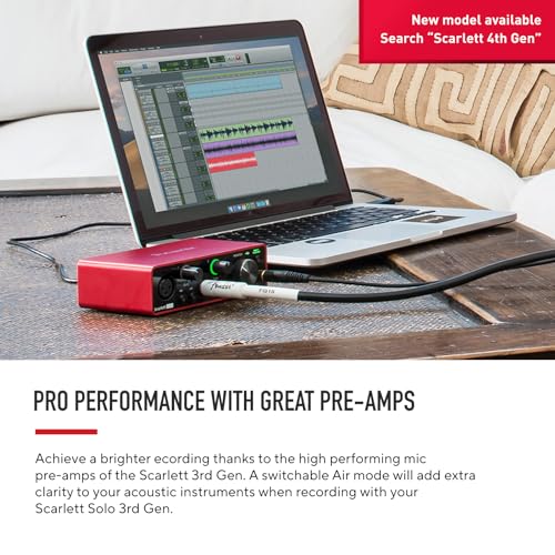 Interfaz de audio USB Scarlett Solo 3.ª gen. de Focusrite para guitarristas, cantantes y productores, con todo el software necesario para grabar y componer y un sonido de estudio :  Instrumentos musicales