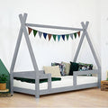 Cama Infantil en Forma de Tipi NAKANA con barandilla de Seguridad   Madera Maciza   Gris   140 x 200 cm : Amazon.es: Bebé