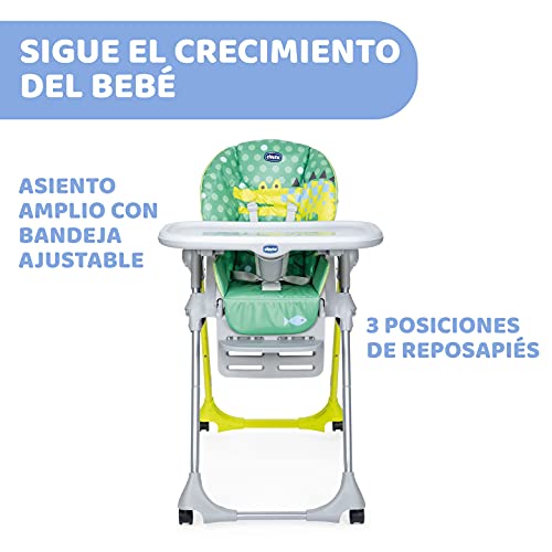 Chicco Polly Easy Trona Evolutiva para Bebés 6 Meses, 3 Años (15 kg) – Trona Convertible Reclinable y Transformable en Hamaca con Altura Regulable, 4 Ruedas, Color Verde (Cocodrilo) :  Bebé