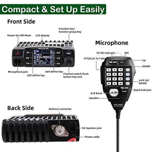 Retevis RT95 Emisoras Coche Doble Banda de Radioaficionado, Profesional, Canales DTMF TFT con Función Escaneo y Contraseña Mini Móvil :  Electrónica