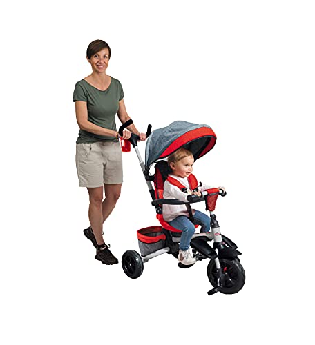 Mondo Toys   On &amp; Go   Triciclo/Cochecito para niños Movie Explore   Asa de Empuje, toldo, Cesta de Almacenamiento   de 12 Meses a 5 años   Rojo 28637 :  Juguetes y juegos
