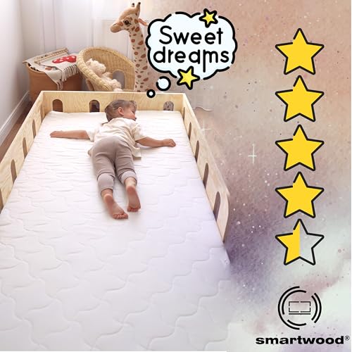 smartwood Colchon Infantil 80x160 12cm   Colchones para Niños   Núcleo de Espuma Fría H2 Transpirable y Funda Anti Alérgica Lavable   Colchón Rollable Doble Cara Oeko Tex 100