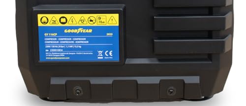 Goodyear   Compresor de 6 Litros sin Aceite. 210 litros/minuto Capacidad de Aspiración. 6 litros de Caudal Aspirado. 3600 RPM. 8 bares. Válvula de Seguridad CE. Ideal para Uso Doméstico DIY : Amazon.es: Industria, empresas y ciencia