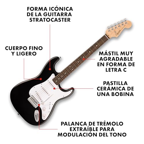 Fender Squier Debut Series Stratocaster Guitarra Eléctrica, Guitarra para Principiantes, con 2 Años de Garantía, Negro :  Instrumentos musicales