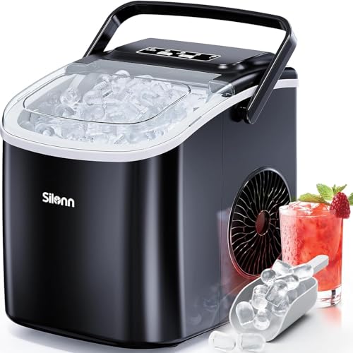 Silonn Máquina de hielo para encimera, máquina de hielo de 9 cubos listos en 6 minutos, 11,8 kg en 24 horas, máquina de cubitos de hielo autolimpiable con cuchara de hielo y cesta, 2 tamaños de hielo