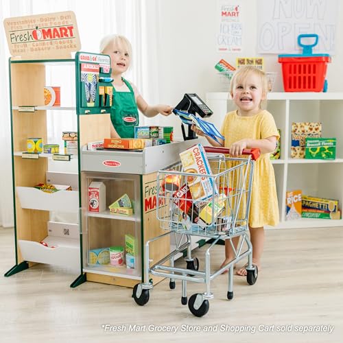 Melissa &amp; Doug Tienda de madera, Juguete para niños y niñas, Juego creativo de Imitación, Juguete montessori de madera para niños de 3 , Incluye caja, escáner, dinero y mucho más :  Juguetes y juegos
