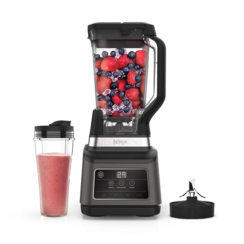 Ninja Batidora de vaso 2 en 1, 1200 W, 3 programas automáticos, 4 ajustes manuales, tecnología Auto iQ, Jarra de 2,1 l y vaso de 700 ml, piezas aptas para lavavajillas, en negro, BN750EU