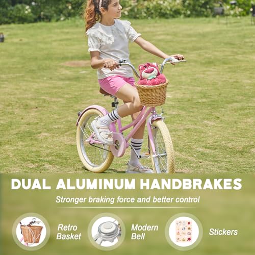Glerc Missy 20" Pulgadas Niña Cruiser Niños Bicicleta 6 Velocidades Teen Hybrid Bicicleta de Ciudad para Jóvenes 6 7 8 9 10 11 12 Años con Cesta de Mimbre y Peso Ligero, Rosa :  Deportes y aire libre
