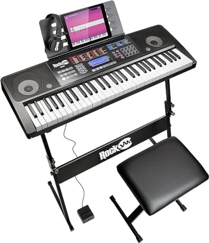 Rockjam Kit de teclado de piano digital 6.1, auriculares, soporte, banco, pedal de sustain y aplicación Simply Piano : Amazon.es: Instrumentos musicales