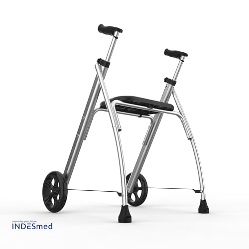 INDESmed   Andador Plegable con Asiento de Aluminio para ancianos, personas con movilidad reducida o rehabilitación. Ajuste preciso, Mango antitendinitis y antideslizante, Conteras X Treme, 2 ruedas. : Amazon.es: Salud y cuidado personal