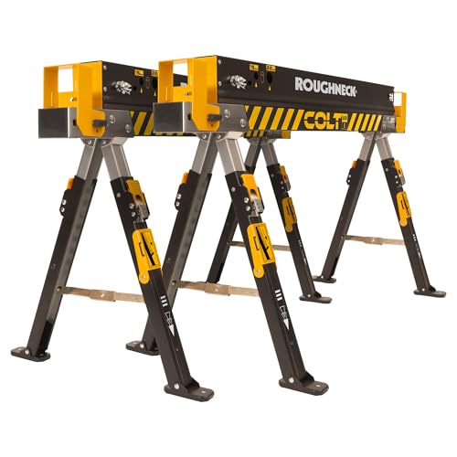 ROUGHNECK® COLT 600E   Caballete de acero resistente, capacidad de carga de 589 kg cada uno, 1178 kg por par con patas ajustables en altura para carpintería y construcción, paquete de 2 : Amazon.es: Bricolaje y herramientas