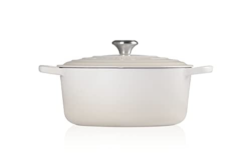 Le Creuset Evolution Cocotte de hierro fundido con tapa, Redonda, Pomo de acero inoxidable, ⌀ 24 cm, 4,2 L, Beige Merengue,21177247164430