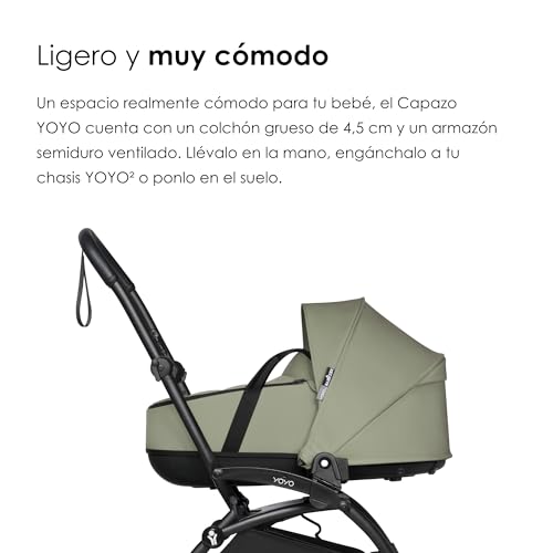 BABYZEN Cochecito Completo YOYO2   Incluye YOYO Capazo (Olive), Chasis (Negro) &amp; YOYO Pack 6  Color (Olive)   Para Niños Hasta 22 kg :  Bebé
