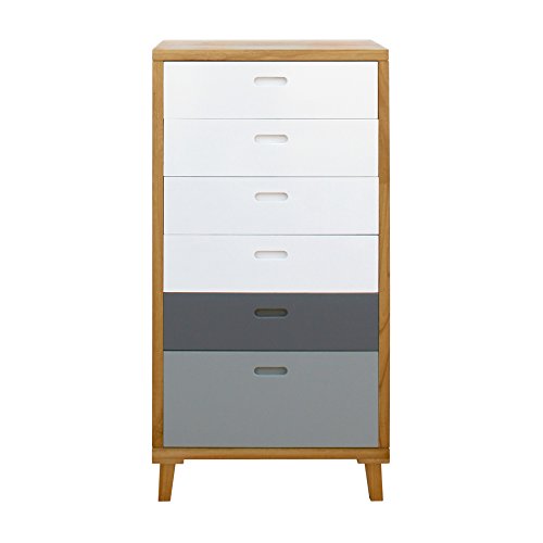 rebecca mobili Comoda Vestidor 6 Cajones Madera Marrón Blanco Gris Estilo Contemporaneo Mueble Dormitorio Salón (Cod. RE6049)