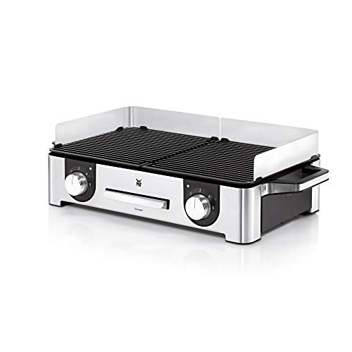 WMF Lono   Master Grill, Parilla Eléctrica, Plancha BBQ Superficie 50x28 cm, Regulador Temperatura, 2 Placas Antiadherente Extraíbles, Acabados de Acero Inoxidable Cromargan, 2400W, Plateado/Negro