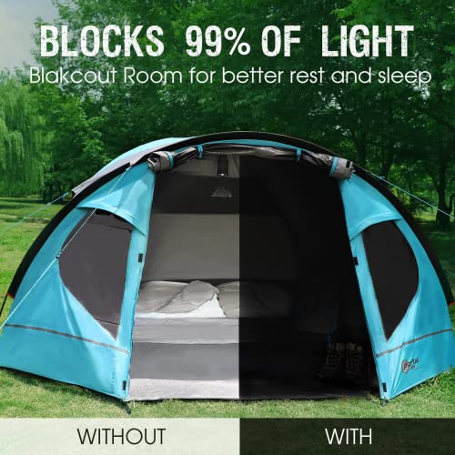 Portal Tienda de campaña 4 hombre negro al aire libre con dormitorio, tienda de campaña compacta de 4000 mm, poliuretano, impermeable, ligera y fácil para acampar, senderismo, picnic, jardín :  Deportes y aire libre