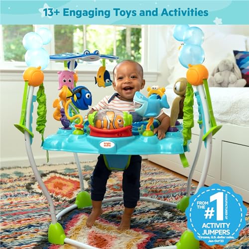 Bright Starts, Disney Baby, Finding Nemo, Saltador Mar de Actividades, Centro de Actividades con 13 Actividades, Luces, Música y Sonidos del Océano, Altura Ajustable, Rotación 360°, Edades 6 Meses   :  Bebé