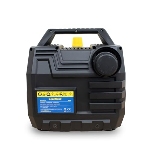 Goodyear   Compresor de 6 Litros sin Aceite. 210 litros/minuto Capacidad de Aspiración. 6 litros de Caudal Aspirado. 3600 RPM. 8 bares. Válvula de Seguridad CE. Ideal para Uso Doméstico DIY : Amazon.es: Industria, empresas y ciencia