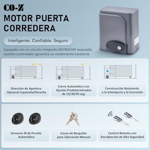 CO Z 600KG Motores Puertas Correderas con 4M Cremallera de Acero, 2 Control Remoto 280W Motor de Puerta Corredera para Puerta de Jardín, Garaje : Amazon.es: Bricolaje y herramientas