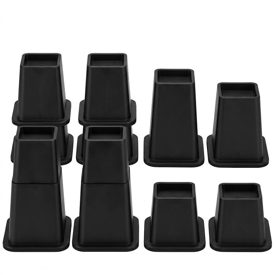 Virello Adjustable Bed Furniture Risers (Set of 8) - Heavy Duty Multi-Height Lifts for Couch, Sofa and Table - Creates Under Bed Storage Space, 3, 5 or 8 Inch Tall Elevated Blocks - Black