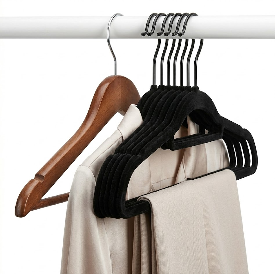 Virello 50-Pack Slim Velvet Hangers - Non-Slip Space Saving Suit Clothes Hangers with 360-Degree Swivel Hook, Heavy Duty Velvet Closet Organizer for Coats, Pants, Skirts, Dress - Black