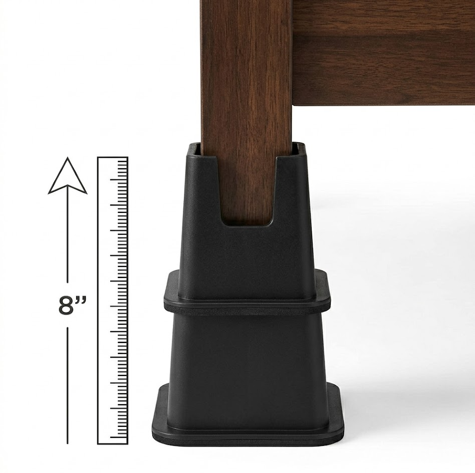 Virello Adjustable Bed Furniture Risers (Set of 8) - Heavy Duty Multi-Height Lifts for Couch, Sofa and Table - Creates Under Bed Storage Space, 3, 5 or 8 Inch Tall Elevated Blocks - Black