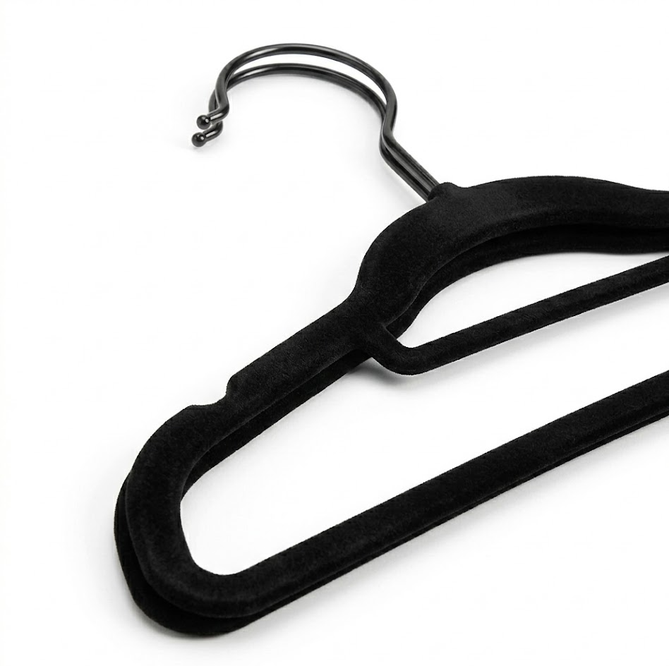 Virello 50-Pack Slim Velvet Hangers - Non-Slip Space Saving Suit Clothes Hangers with 360-Degree Swivel Hook, Heavy Duty Velvet Closet Organizer for Coats, Pants, Skirts, Dress - Black